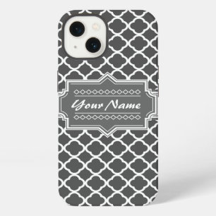 Grijs houtskool quatrefoil op maat gemaakte naam iPhone 13 hoesje
