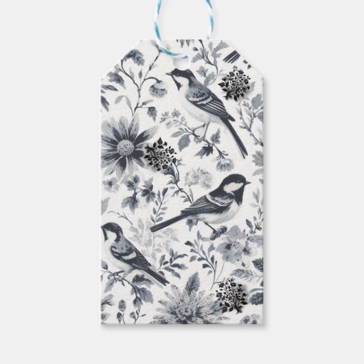 Grijs houtskool vogel toile cadeaulabel (Voorkant)