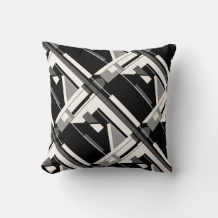 Grijs Houtskool Zwart Wit Diagonaal Geometrisch Mo Kussen