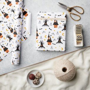 Grijs Huis Halloween Cadeaupapier