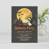 Grijs Huis Halloween Feest Kaart (Staand voorkant)