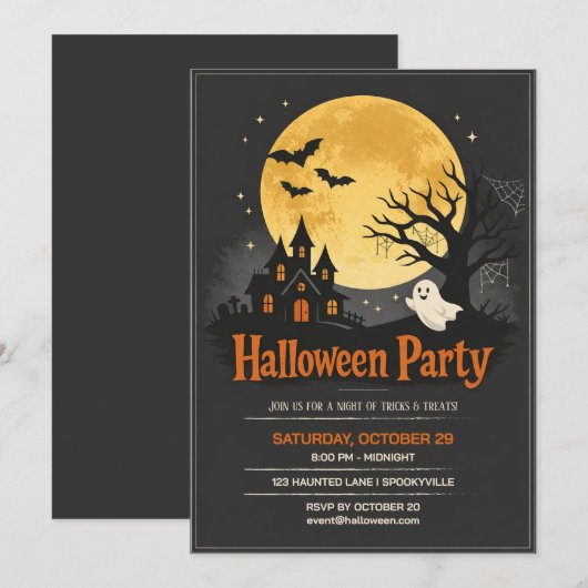 Grijs Huis Halloween Feest Kaart (Voorkant / Achterkant)