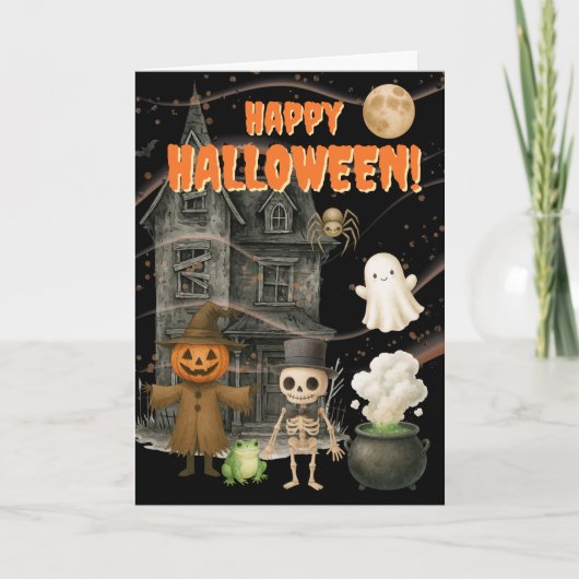 Grijs Huis Halloween Feestdagen Kaart (Voorkant)