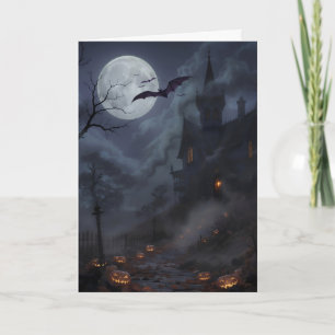 Grijs Huis Halloween Feestdagen Kaart