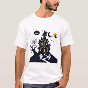 Grijs Huis Halloween Geesten & Volle Maan T-shirt