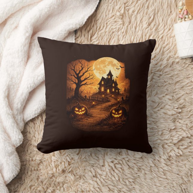 Grijs Huis Halloween  Kussen (Deken)