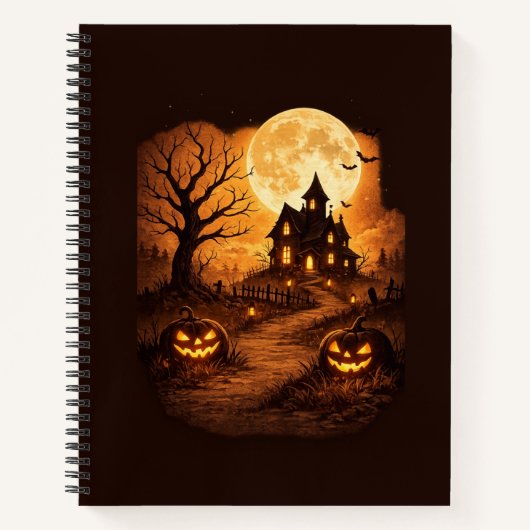 Grijs Huis Halloween Notitieboek (Voorkant)