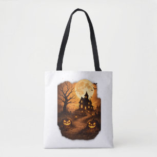 Grijs Huis Halloween Tote Bag
