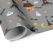 Grijs Huis met Spoken Halloween Cadeaupapier (Rol Hoek)