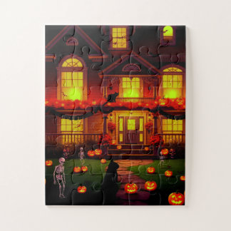 Grijs huis op Halloweenavond Legpuzzel