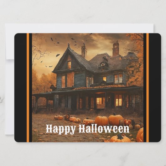 Grijs Huis Pompoen Halloween Collectie Feestdagenkaart (Voorkant)