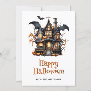 Grijs Huis Pompoenen Vleermuis Spook Halloween Kaa Feestdagenkaart