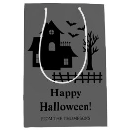 Grijs Huis Silhouet Gelukkig Halloween Medium Cadeauzakje