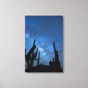 Grijs Huis & Sterrenblauwe Nacht Ingepakt Canvas Afdruk