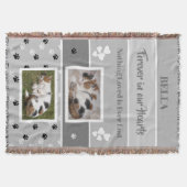 Grijs huisdier gedenkpoot prints met naam en foto' deken (Voorkant)