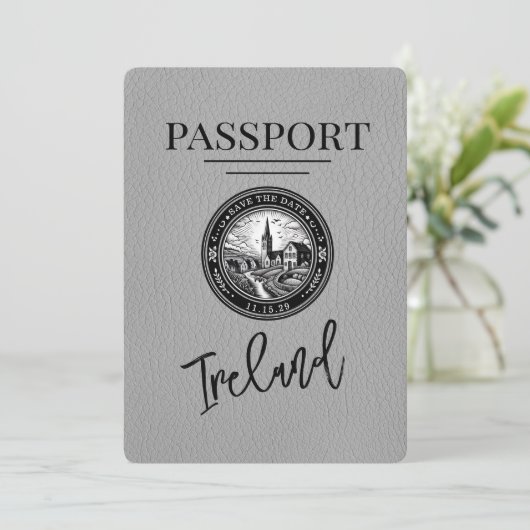 Grijs Ierland paspoort Bewaar de datum Save The Date (Staand voorkant)