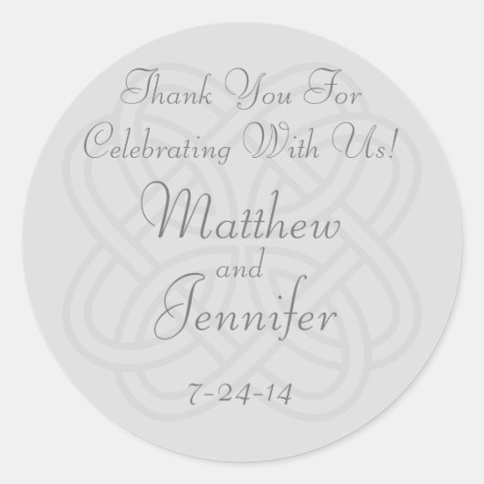 Grijs Iers Keltisch Knoop Custom Wedding Favor Lab Ronde Sticker (Voorkant)