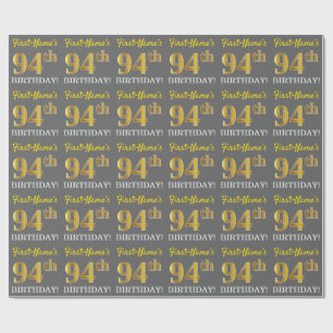 Grijs, Imitatie Goud Kijk "94e VERJAARDAG" Cadeaupapier