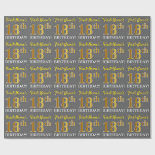 Grijs, Imitatie Goud look "18th BIRTHDAY" Cadeaupapier