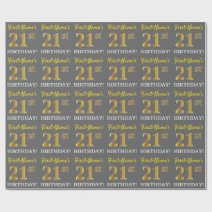 Grijs, Imitatie Goud look "21e VERJAARDAG" Cadeaupapier