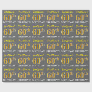 Grijs, Imitatie Goud look "60e VERJAARDAG" Cadeaupapier