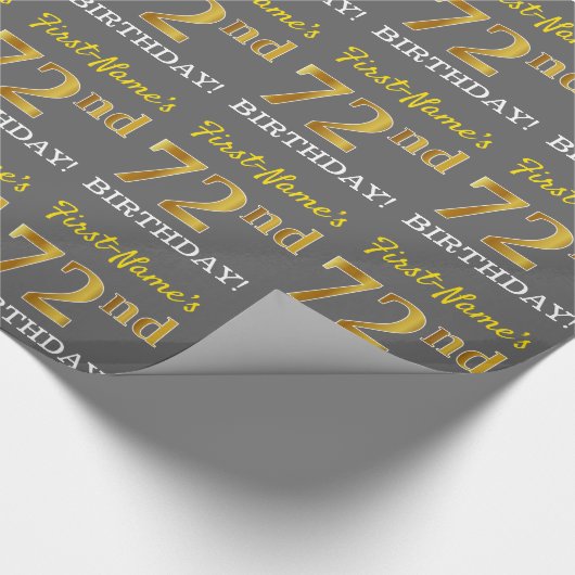 Grijs, Imitatie Goud look "72e VERJAARDAG" Cadeaupapier (Hoek)