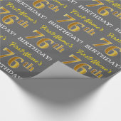 Grijs, Imitatie Goud look "76th BIRTHDAY" Cadeaupapier (Hoek)