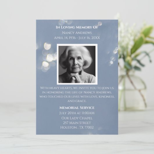 Grijs in liefdevolle herinnering Uitnodiging begra (Staand voorkant)