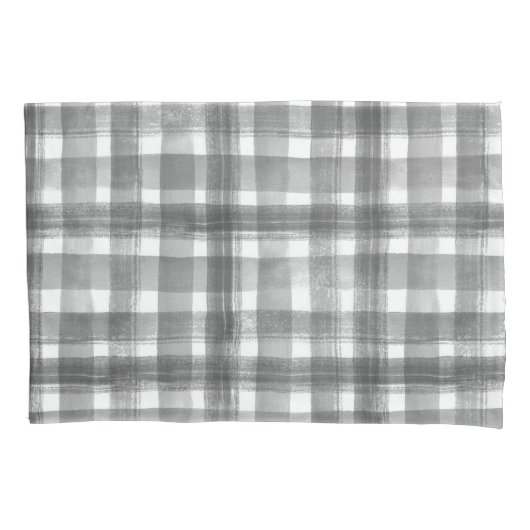 Grijs in witte Waterverf Gingham Gingham Gecontker Kussensloop (Voorkant)
