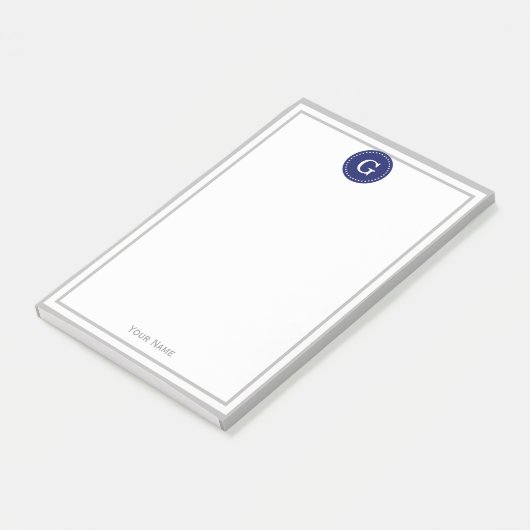 Grijs Ingelijste Ronde Marine 1I Monogram Post-it® Notes (Schuin)