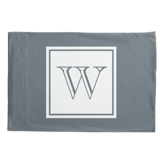 Grijs Initiaal Letter & White Square Kussensloop (Achterkant-Links)