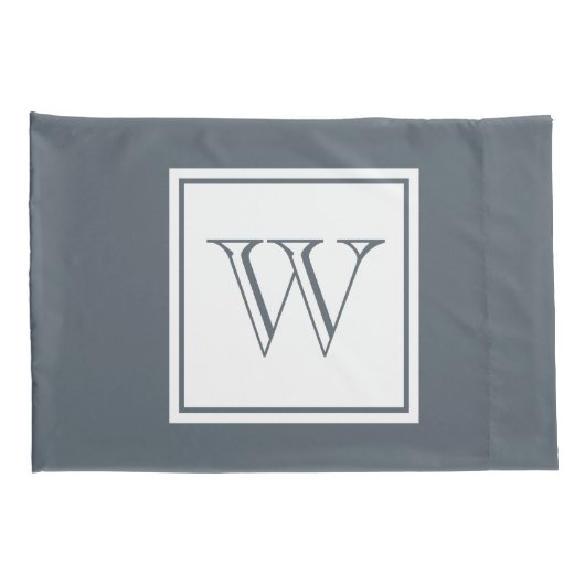 Grijs Initiaal Letter & White Square Kussensloop (Achterkant-Rechts)