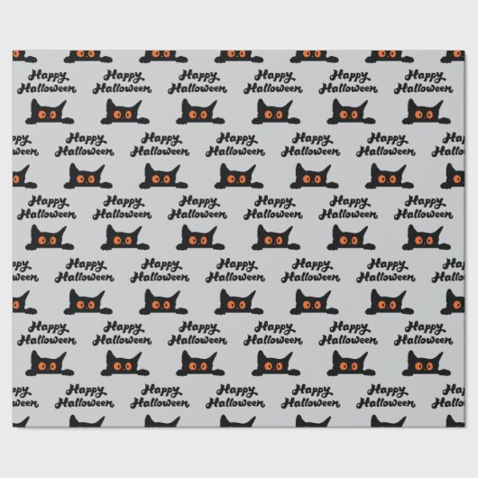 Grijs inpakpapier met zwarte katten voor Halloween (Zoom)
