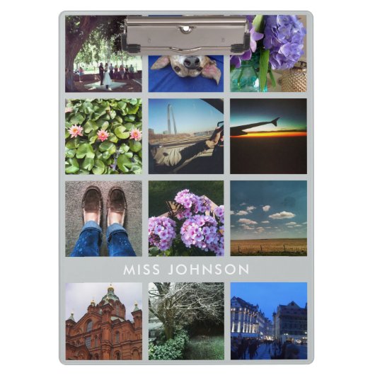 Grijs Instagram 13 Fotogrid Klembord met Tekst (Voorkant)