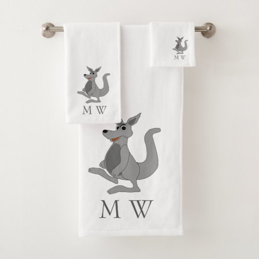 Grijs kangoeroe ontwerp met monogram bad handdoek (Insitu)