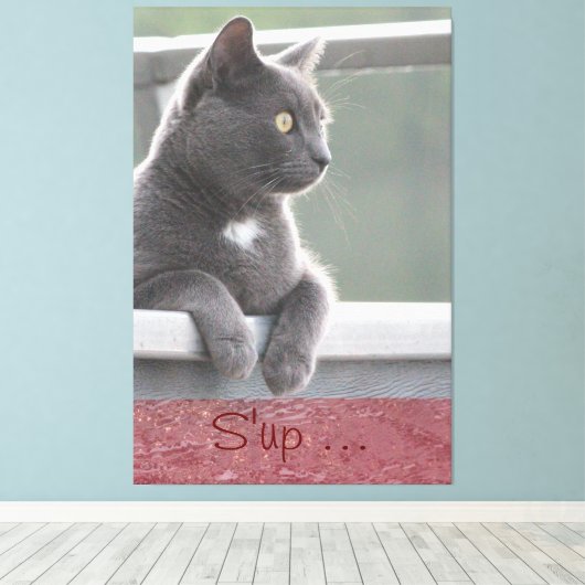 Grijs Kat Canvas Afdruk (Insitu (Houten vloer))