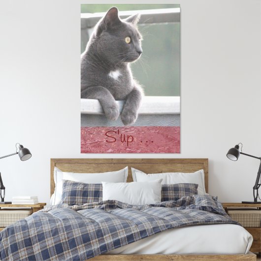Grijs Kat Canvas Afdruk (Insitu (Slaapkamer))