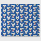 Grijs kat op blauw cadeaupapier (Vlak)