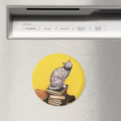 Grijs Kat op een stapel Magnet boeken (Insitu (Vaatwasser))