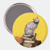 Grijs Kat op een stapel Magnet boeken (Voorkant / Achterkant)