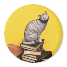 Grijs Kat op een stapel Magnet boeken