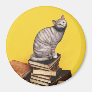 Grijs Kat op een stapel Magnet boeken