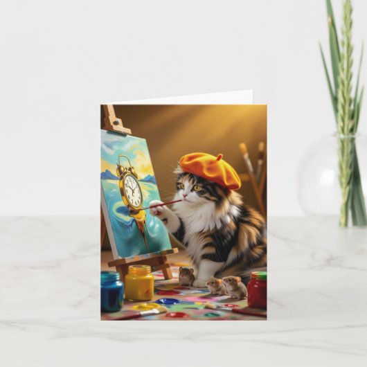 Grijs Kat Schilderklok Bedankkaart (Voorkant)