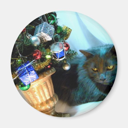 Grijs Kat V van Kerstmis Magneet (Voorkant)