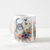  grijs kattenportret met bloemen Mok (Voorkant links)