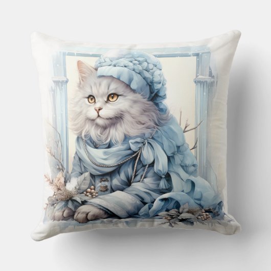 Grijs Kitten Blauw Victoriaans Kleding Kussen (Achterkant)