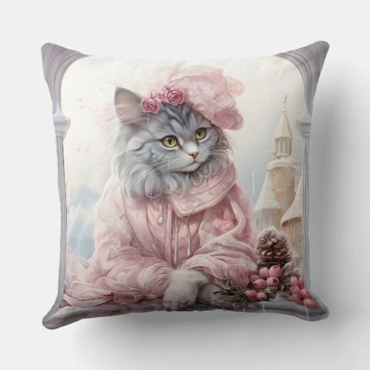 Grijs Kitten Roze Frilly Kleding Kussen (Achterkant)