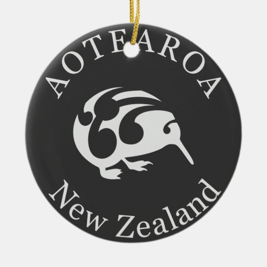 Grijs Kiwi met Koru, Aotearoa, Nieuw-Zeeland Keramisch Ornament (Voorkant)