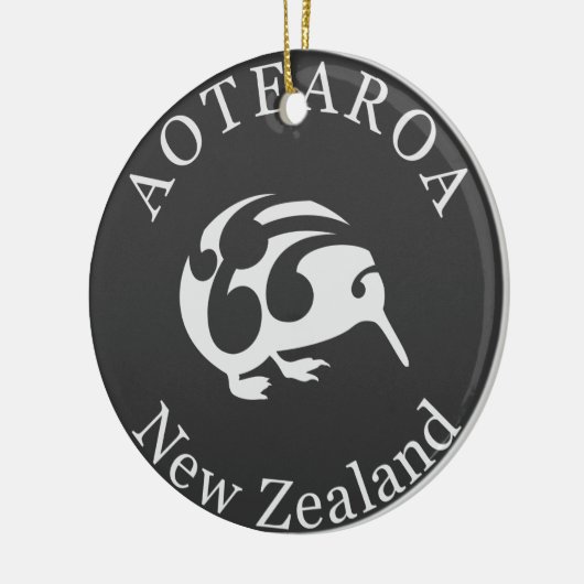 Grijs Kiwi met Koru, Aotearoa, Nieuw-Zeeland Keramisch Ornament (Links)