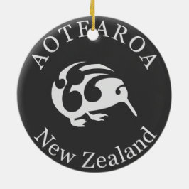 Grijs Kiwi met Koru, Aotearoa, Nieuw-Zeeland Keramisch Ornament